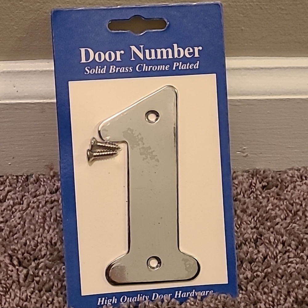 #1 Door/House Number (Hardware) Solid Brass Chrome Plated New Sealed.